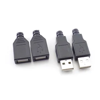 USB-priključak 5V 1.5 A-2A Tip A Ženski Muški USB 2.0 4-pinski konektor za adapter, Lem S crnim plastičnim poklopcem, priključak za DIY J17