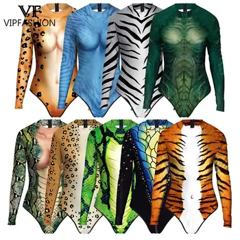 VIP MODNI odijelo za косплея s uzorkom zebre, леопардовое body Зентай, moderan kupaći kostim sa životinjama na Halloween, ljetni kupanje s dugim rukavima
