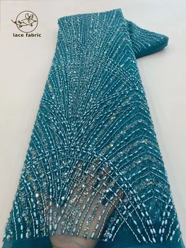 Visokokvalitetna cvjetne čipke tkanina ručni rad s perlicama, vez mladoženja, Francuska Afrički Нигерийское vjenčanicu, vezene čipka cvjetne čipke tkanina 5 metara