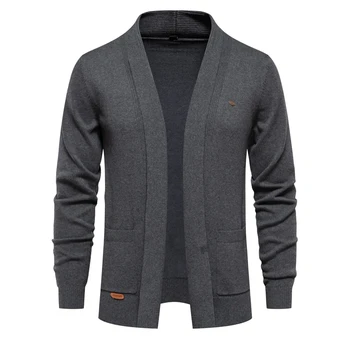 Y2K je Novi brand, kvaliteta Zimske muške pamuk kardigan, однотонный pletene džemper, Modne muške veste crne boje sa odbačenost ovratnik, jakna