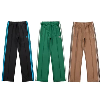 Zelene sportske hlače s vezom leptir u bijelu traku sa džep 1: 1 munja Izravni Muški Ženski svakodnevne hlače s iglama