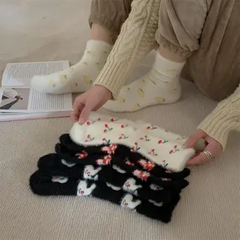 Čarape Ženske čarape od норкового baršun, ugodni plišani čarape s uzorkom zeca iz crtića 
